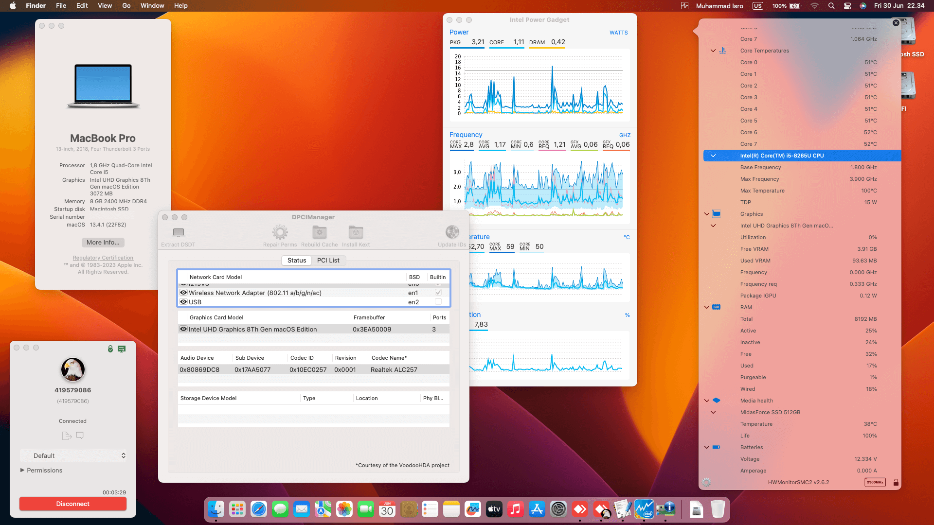 Success Hackintosh macOS Ventura 13.4.1 Build 22F82 in Lenovo Thinkpad L390 Touchscreen